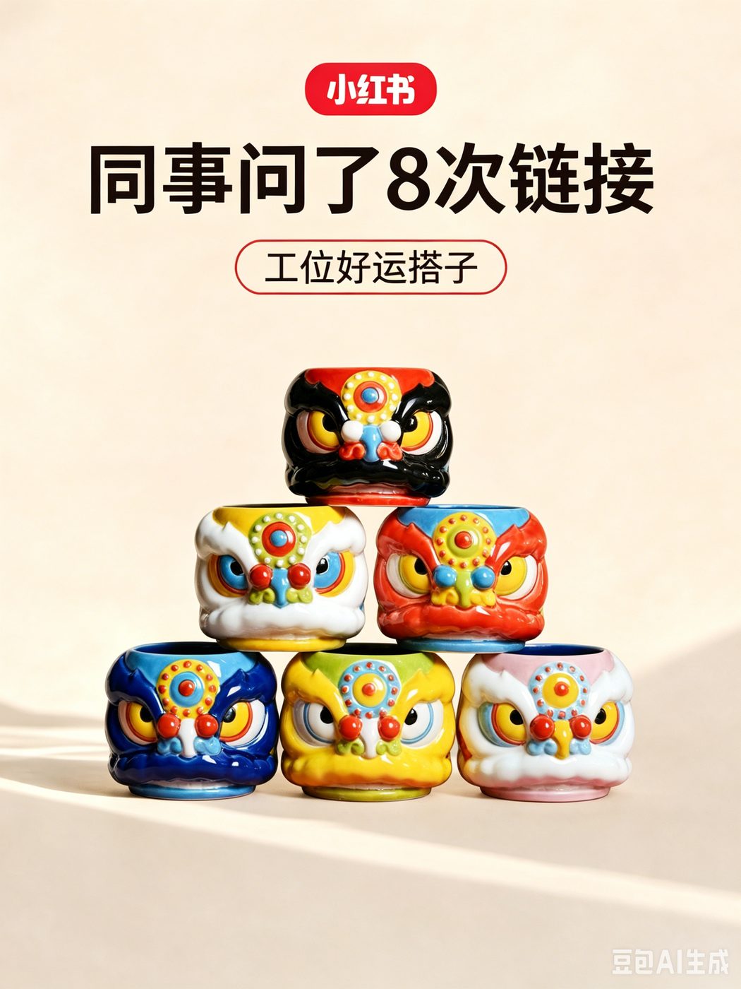 Golden awakening lion ceramic teacup view 2